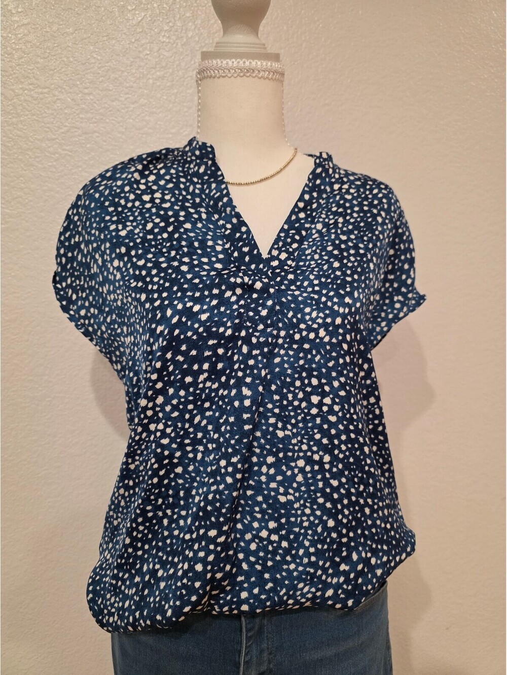 Carolina Belle Blue and White Polka Dot Blouse XS